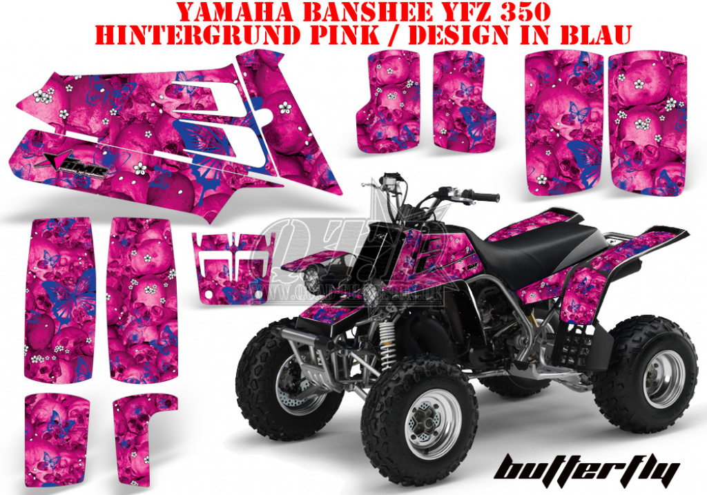 Butterfly Hintergrund = Pink, Designfarbe = Lila für Yamaha Banshee YFZ 350