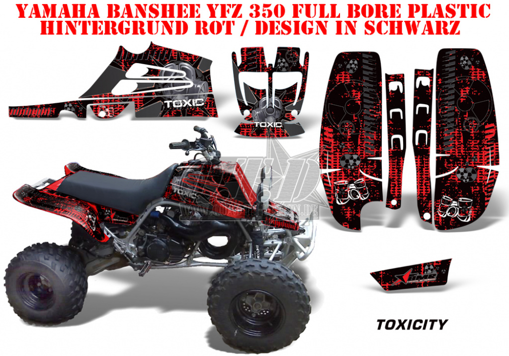 Toxicity Hintergrund = Rot, Designfarbe = Schwarz für Yamaha Banshee YFZ 350 Full Bore