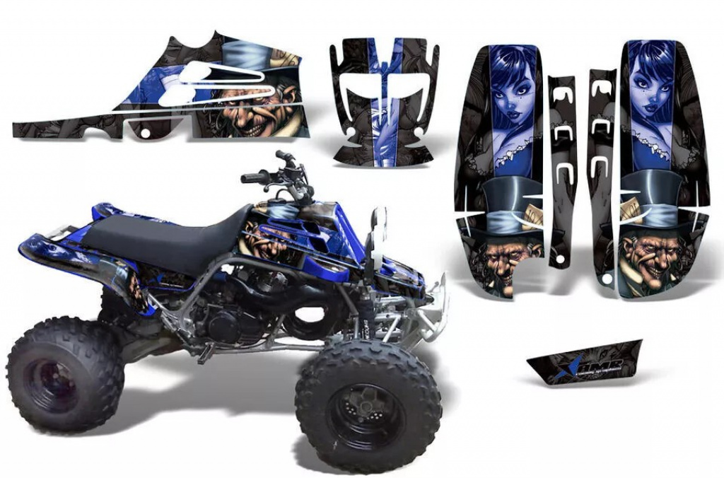 Mad-Hatter Hintergrund = Schwarz, Designfarbe = -Blau für Yamaha Banshee YFZ 350 Full Bore