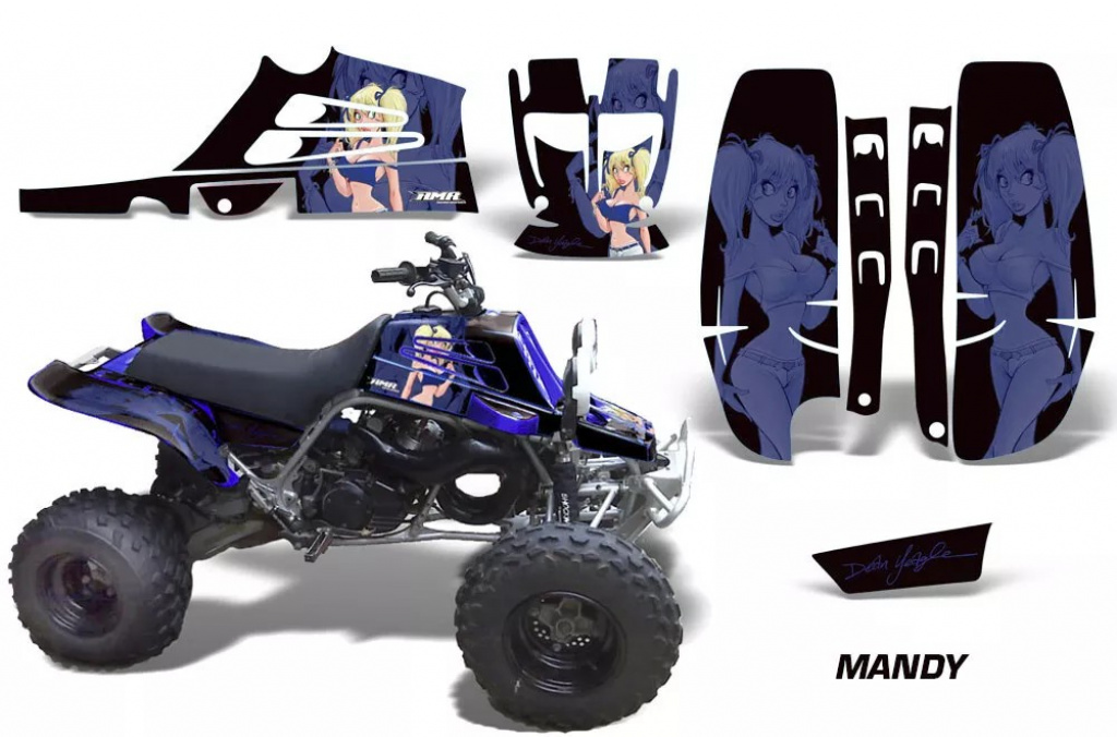 Mandy Hintergrund = Schwarz, Designfarbe = Blau für Yamaha Banshee YFZ 350 Full Bore