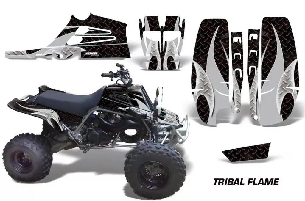 Tribal Flames Background = Black, Design color = Silver for Yamaha Banshee YFZ 350 Full Bore