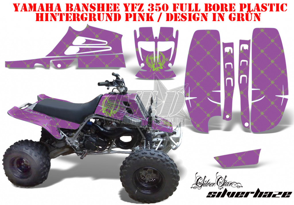 SilverStar - Reloaded Hintergrund = Lila, Designfarbe = Grün für Yamaha Banshee YFZ 350 Full Bore