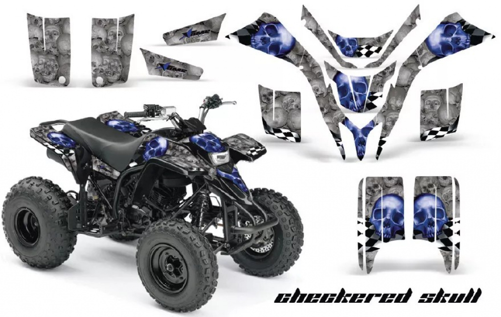 Checkered Skull Background = Silver, Design color = Blue for Yamaha Blaster YFS 200
