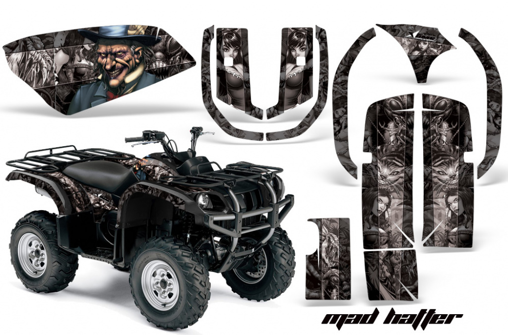 Mad-Hatter Hintergrund = Schwarz, Designfarbe = Silber für Yamaha Grizzly 660
