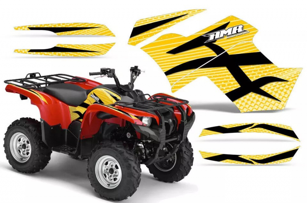 Zooted Hintergrund = Gelb, Designfarbe = Schwarz für Yamaha Grizzly 700/550 2007-2014