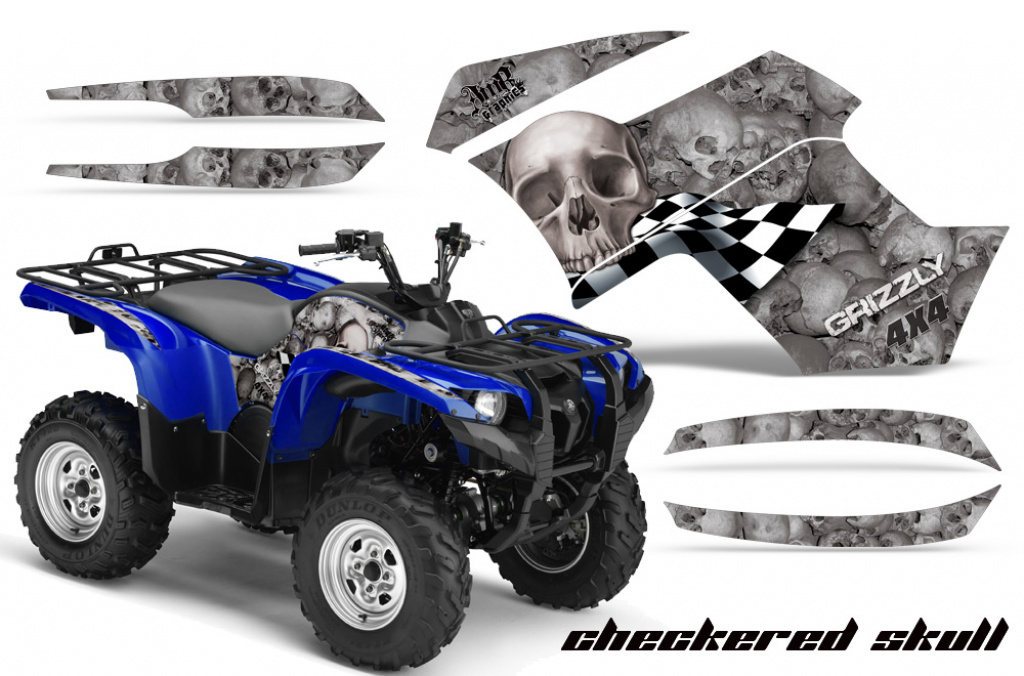 Checkered Skull Hintergrund = Silber, Designfarbe = Silber für Yamaha Grizzly 700/550 2007-2014