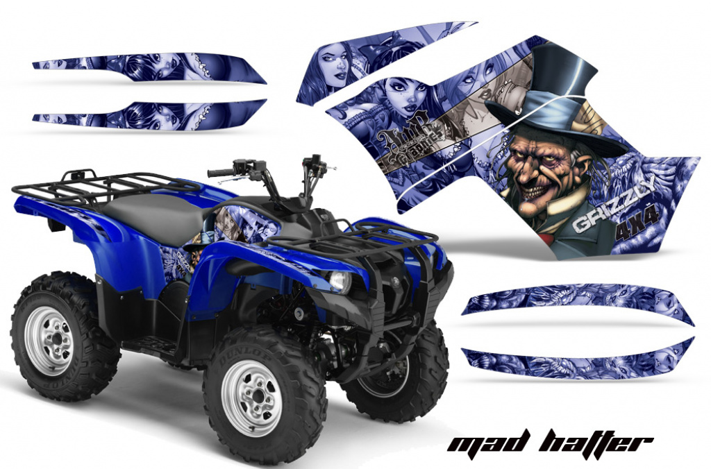 Mad-Hatter Hintergrund = Blau, Designfarbe = Silber für Yamaha Grizzly 700/550 2007-2014
