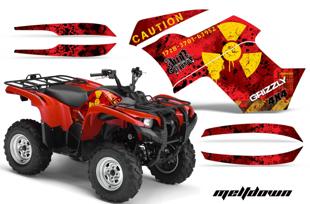 Meltdown Hintergrund = Rot, Designfarbe = Gelb für Yamaha Grizzly 700/550 2007-2014
