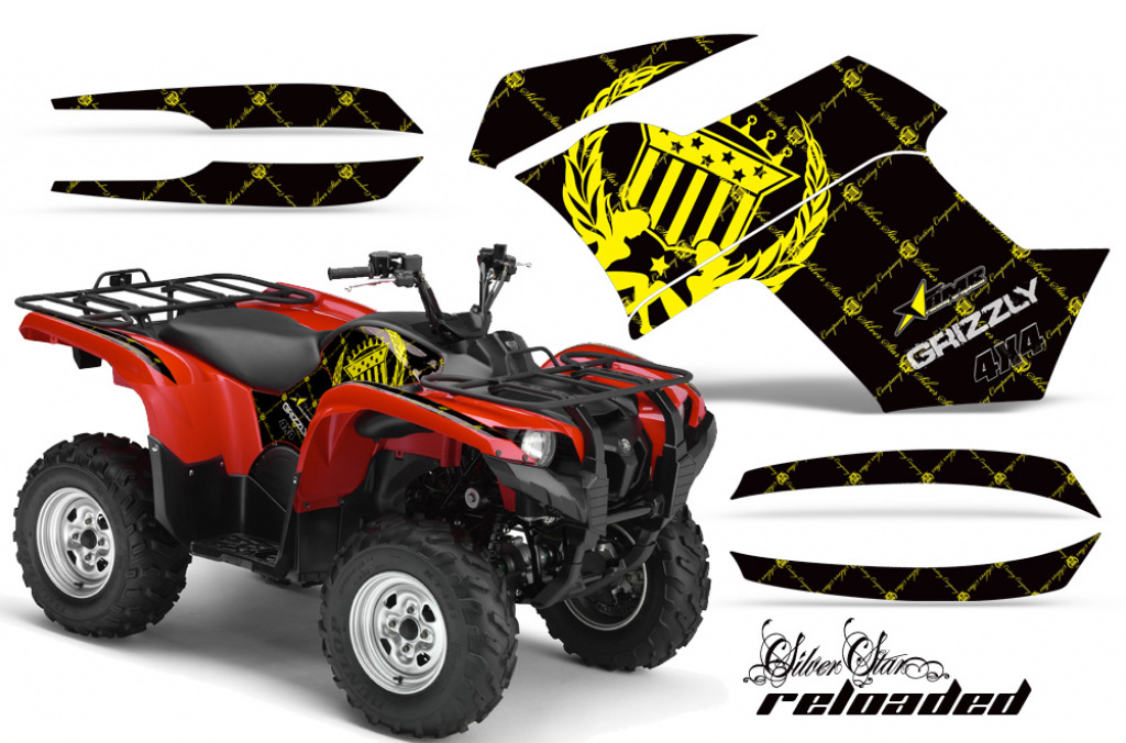 SilverStar - Reloaded Hintergrund = Schwarz, Designfarbe = Gelb für Yamaha Grizzly 700/550 2007-2014