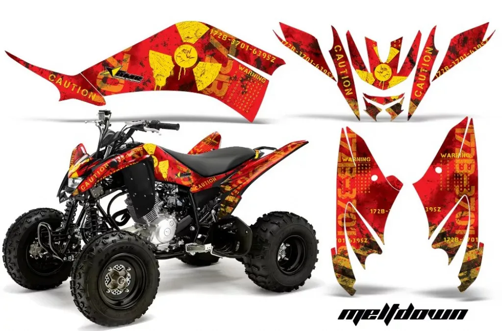 Meltdown Hintergrund = Rot, Designfarbe = Gelb für Yamaha Raptor 125