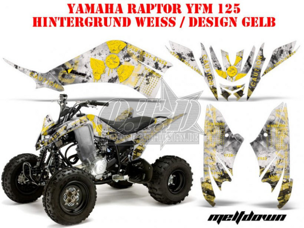 Meltdown Hintergrund = Weiß, Designfarbe = Gelb für Yamaha Raptor 125