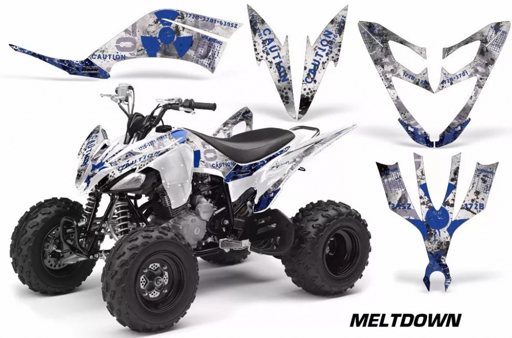 Meltdown Hintergrund = Weiß, Designfarbe = Blau für Yamaha Raptor YFM 250