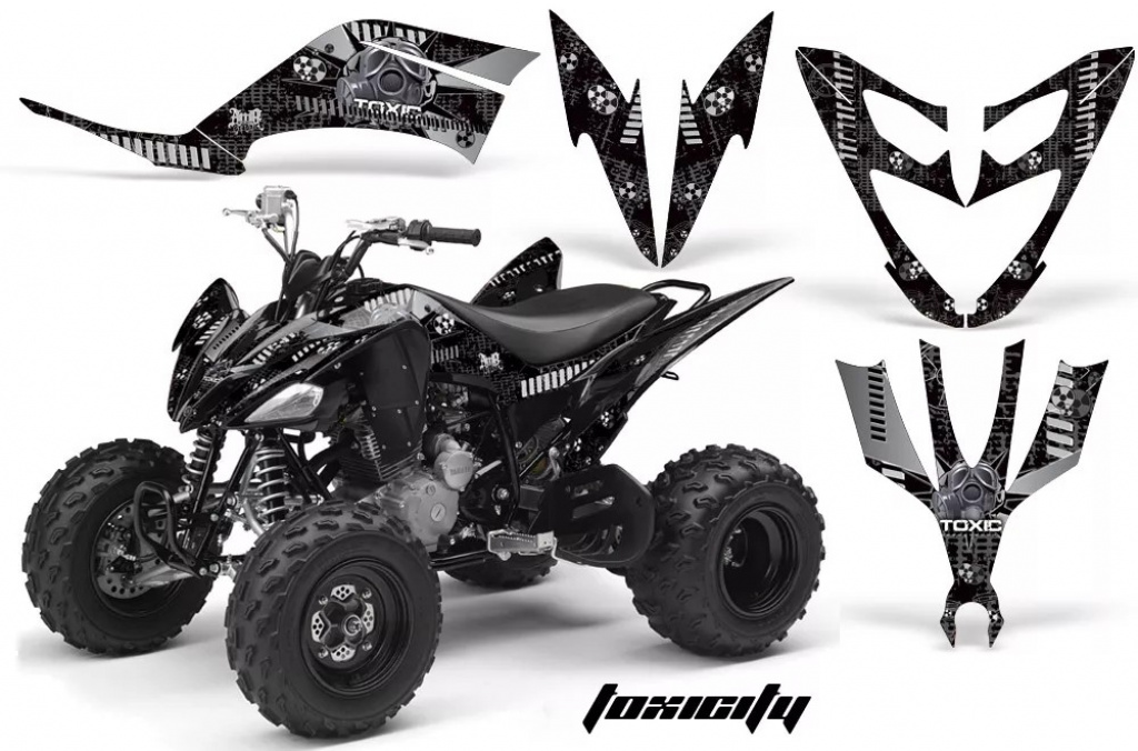 Toxicity Hintergrund = Schwarz, Designfarbe = Silber für Yamaha Raptor YFM 250