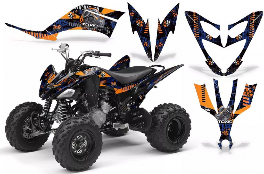Toxicity Hintergrund = Blau, Designfarbe = Orange für Yamaha Raptor YFM 250