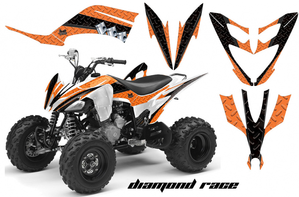 Diamond Race Hintergrund = Orange, Designfarbe = Schwarz für Yamaha Raptor YFM 250