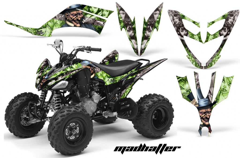 Mad-Hatter Hintergrund = Grün, Designfarbe = Silber für Yamaha Raptor YFM 250