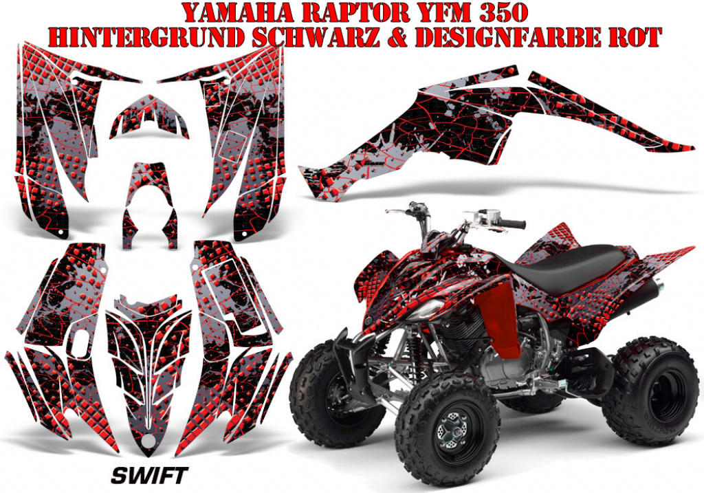 Swift Hintergrund = Schwarz, Designfarbe = Rot für Yamaha Raptor YFM 350