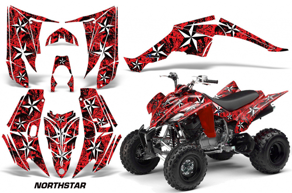 Northstar Hintergrund = Rot, Designfarbe = Weiß für Yamaha Raptor YFM 350