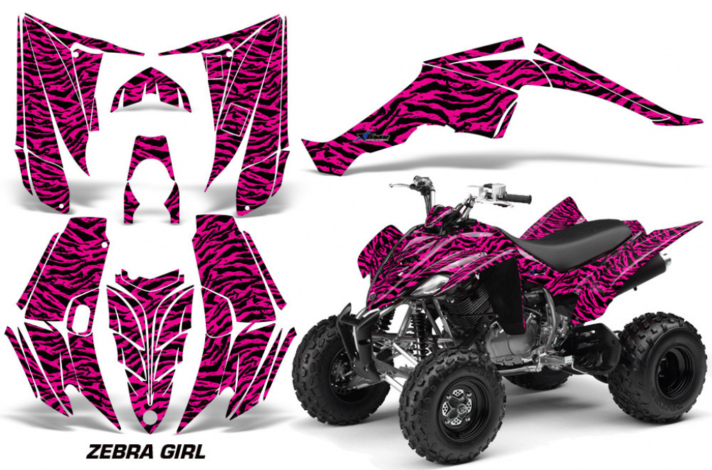 Zebra Girl Hintergrund = Pink, Designfarbe = Schwarz für Yamaha Raptor YFM 350