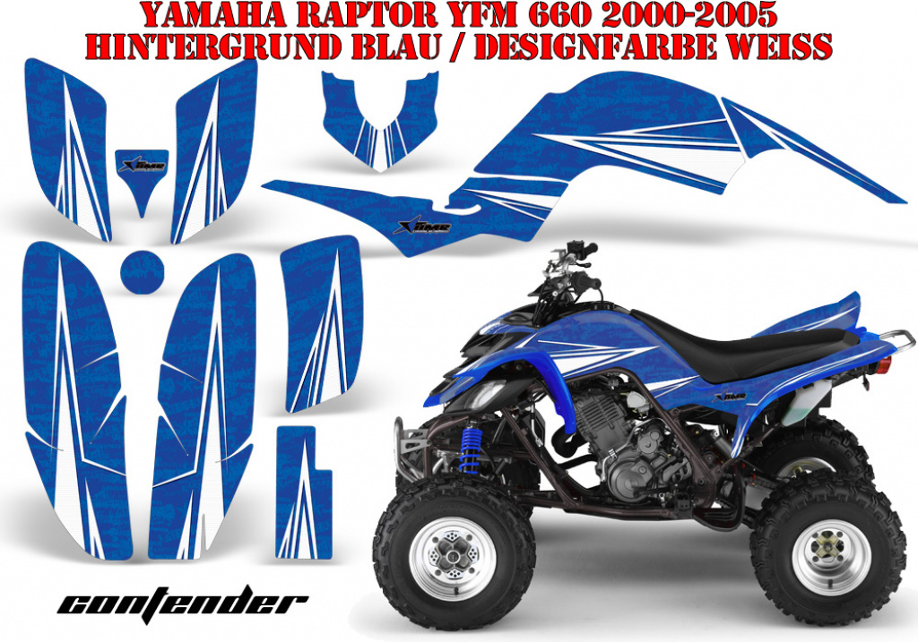 Contender Background = Blue, Design color = White for Yamaha Raptor YFM 660