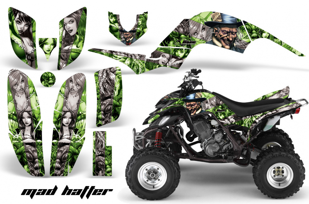 Mad-Hatter Background = Green, Design color = Silver for Yamaha Raptor YFM 660