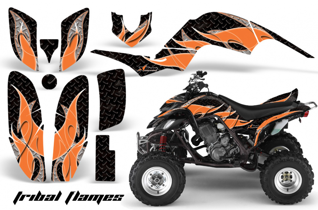 Tribal Flames Background = Black, Design color = Orange for Yamaha Raptor YFM 660