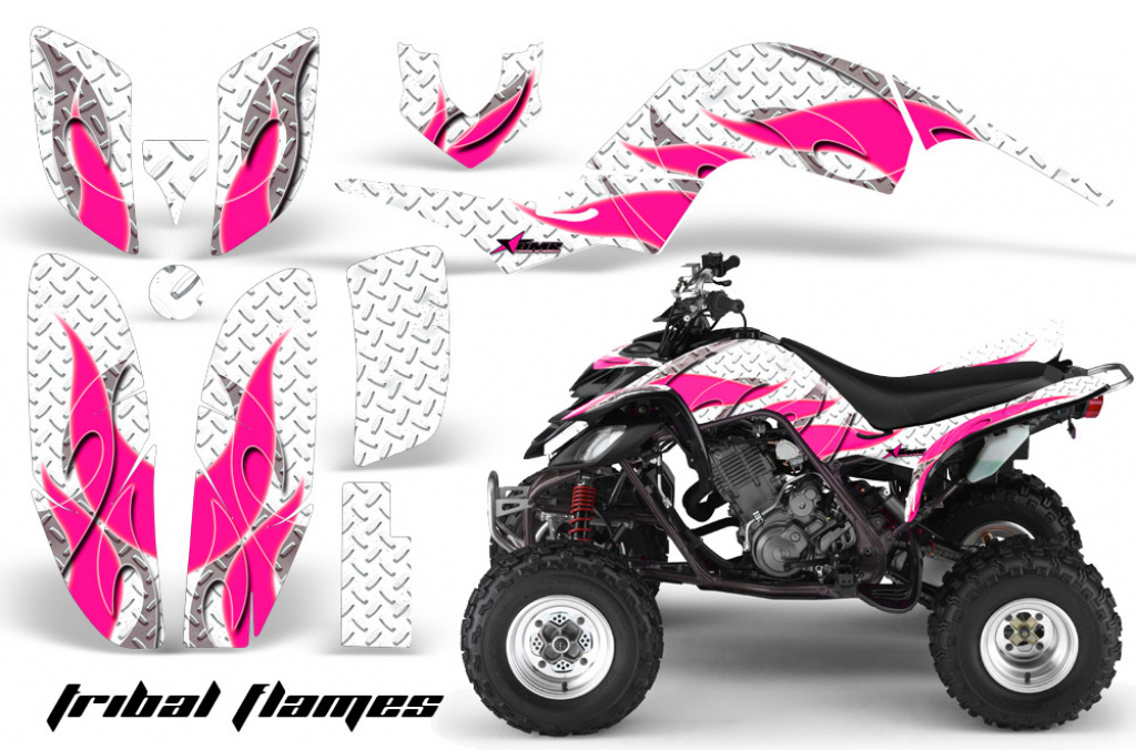 Tribal Flames Background = White, Design color = Pink for Yamaha Raptor YFM 660