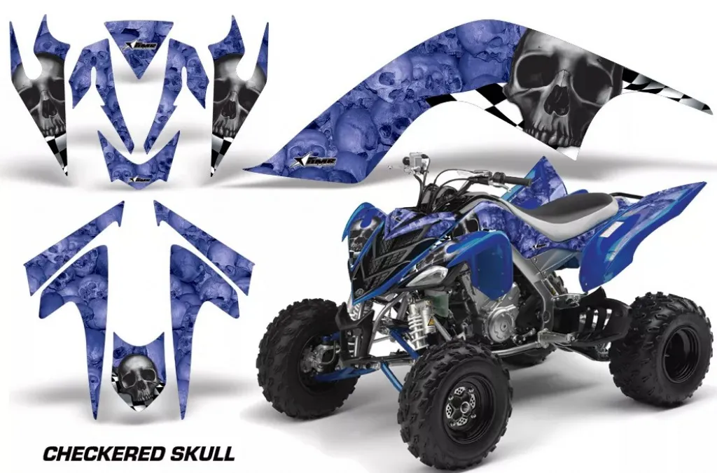 Checkered Skull Background = Blue, Design color = Black for Yamaha Raptor YFM 700 2006-2012