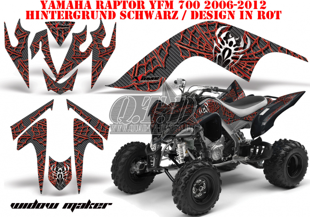 Widow Maker Hintergrund = Schwarz, Designfarbe = Rot für Yamaha Raptor YFM 700 2006-2012