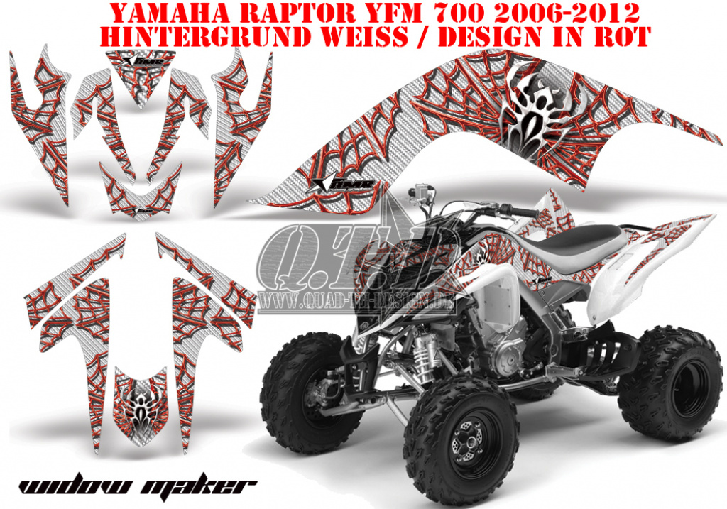 Widow Maker Hintergrund = Weiß, Designfarbe = Rot für Yamaha Raptor YFM 700 2006-2012