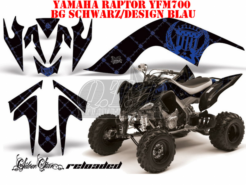 SilverStar - Reloaded Hintergrund = Schwarz, Designfarbe = Blau für Yamaha Raptor YFM 700 2006-2012