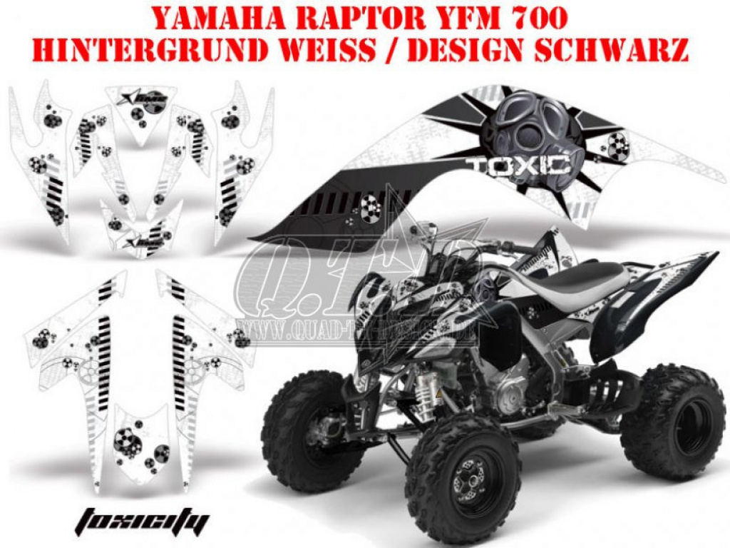 Toxicity Hintergrund = Weiß, Designfarbe = Schwarz für Yamaha Raptor YFM 700 2006-2012