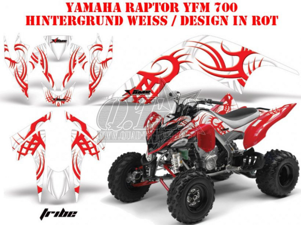 Tribe Hintergrund = Weiß, Designfarbe = Rot für Yamaha Raptor YFM 700 2006-2012