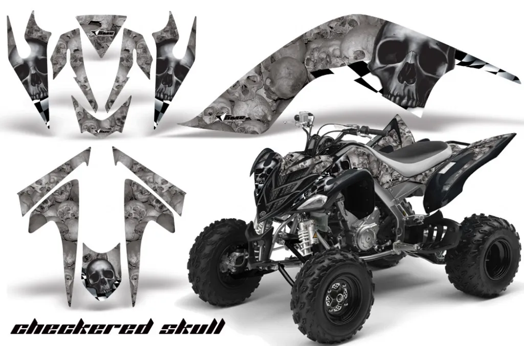 Checkered Skull Background = Silver, Design color = Black for Yamaha Raptor YFM 700 2006-2012