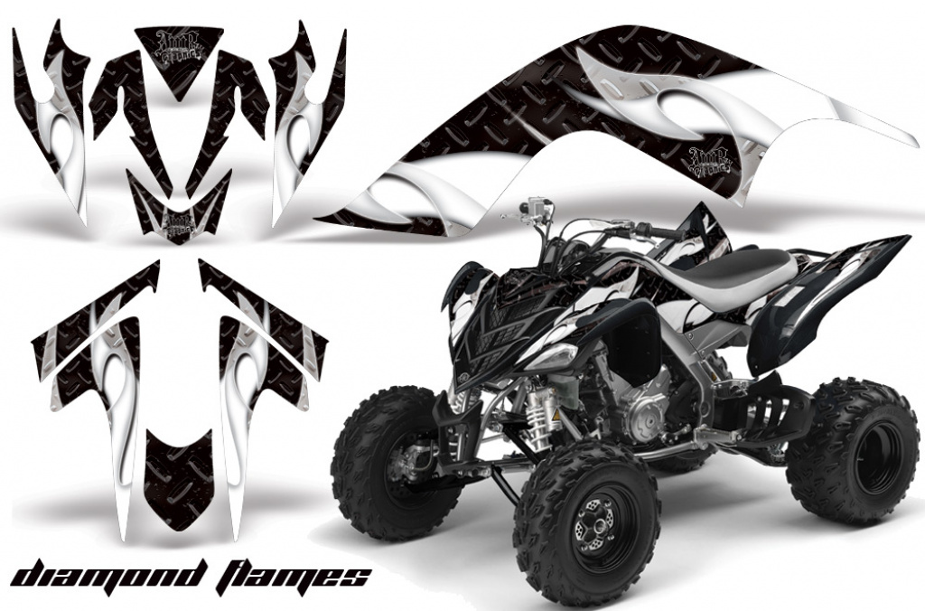 Tribal Flames Hintergrund = Schwarz, Designfarbe = Weiß für Yamaha Raptor YFM 700 2006-2012