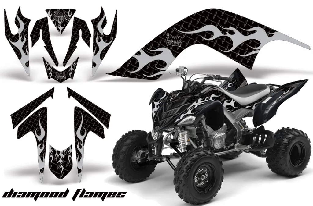 Diamond Flames Background = Black, Design color = Silver for Yamaha Raptor YFM 700 2006-2012