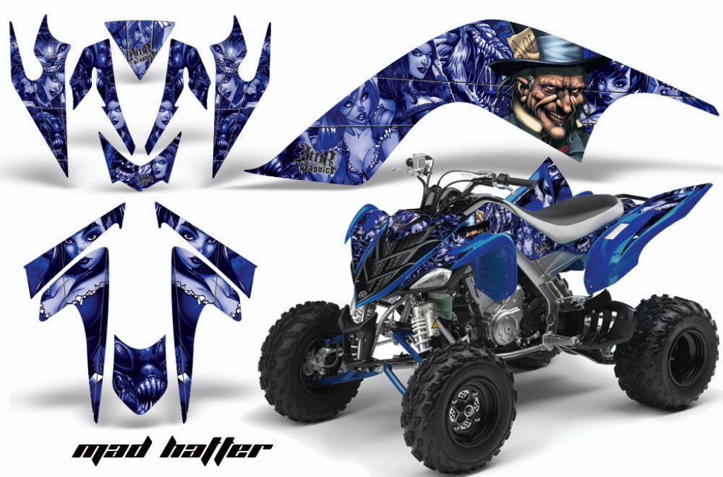 Mad-Hatter Hintergrund = Blau, Designfarbe = Blau für Yamaha Raptor YFM 700 2006-2012