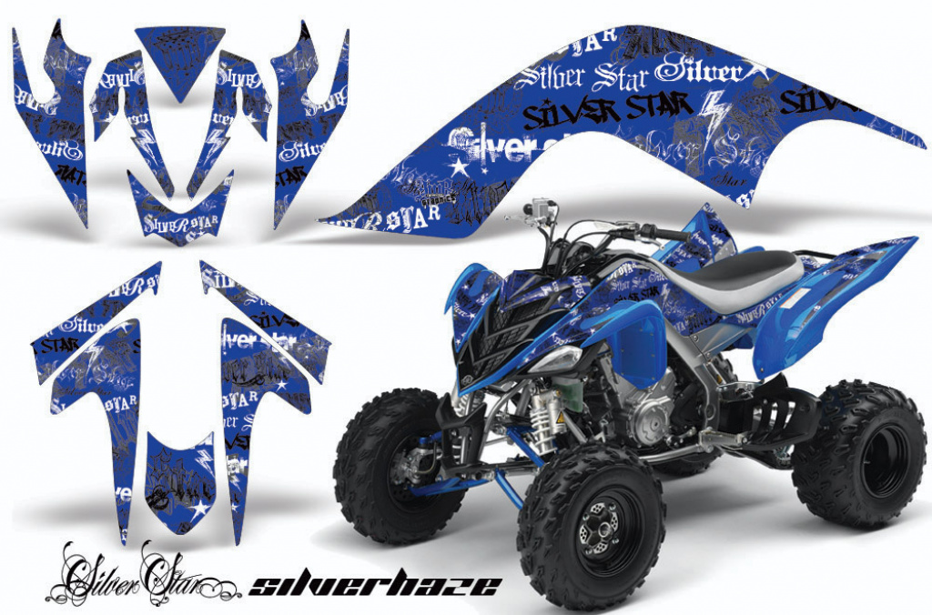 SilverStar - Silverhaze Hintergrund = Blau, Designfarbe = Schwarz für Yamaha Raptor YFM 700 2006-2012