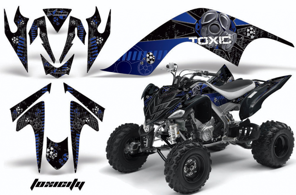 Toxicity Hintergrund = Schwarz, Designfarbe = Blau für Yamaha Raptor YFM 700 2006-2012