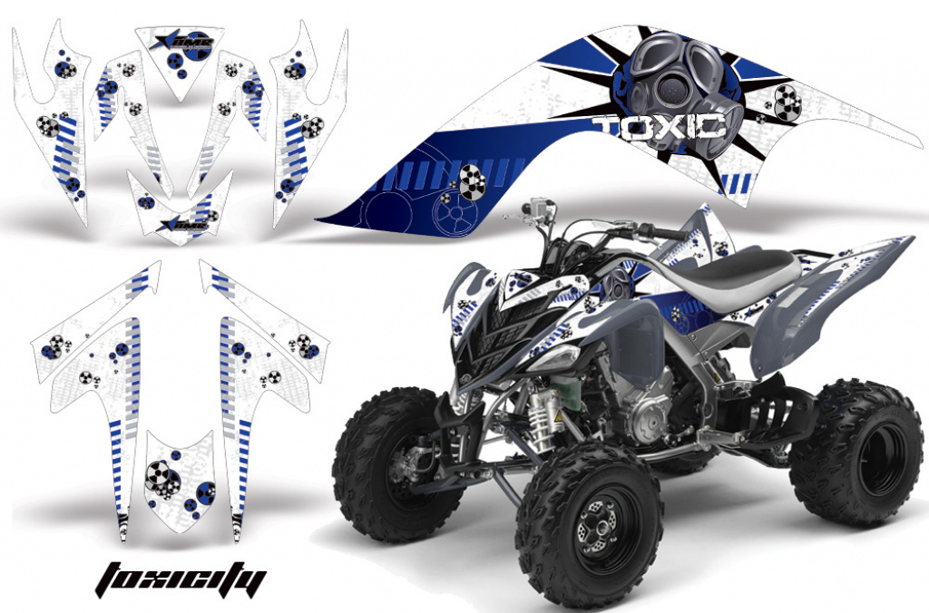 Toxicity Hintergrund = Weiß, Designfarbe = Blau für Yamaha Raptor YFM 700 2006-2012