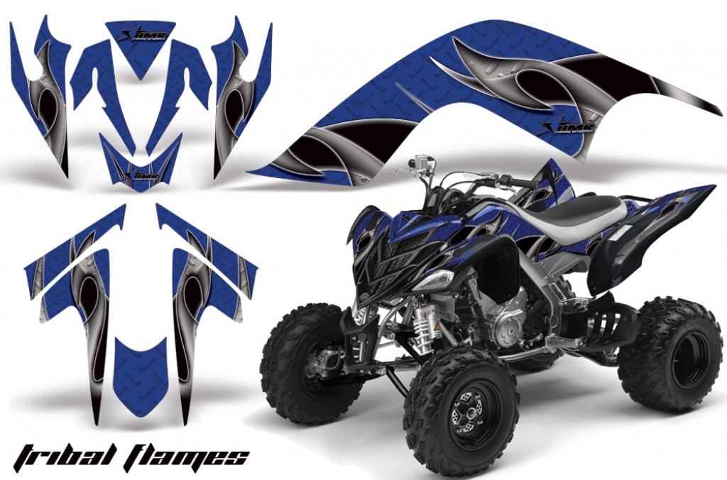 Tribal Flames Hintergrund = Blau, Designfarbe = Schwarz für Yamaha Raptor YFM 700 2006-2012