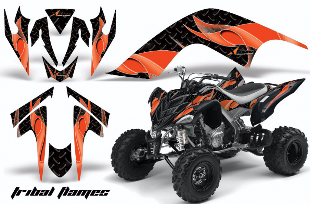 Tribal Flames Hintergrund = Schwarz, Designfarbe = Orange für Yamaha Raptor YFM 700 2006-2012