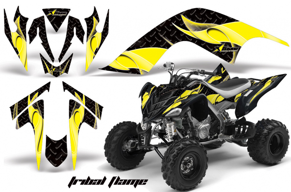 Tribal Flames Hintergrund = Schwarz, Designfarbe = Gelb für Yamaha Raptor YFM 700 2006-2012