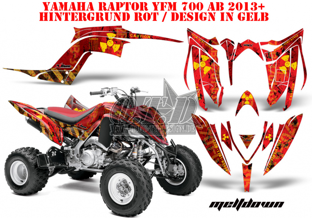 Meltdown Hintergrund = Rot, Designfarbe = Gelb für Yamaha Raptor YFM 700R 2013+