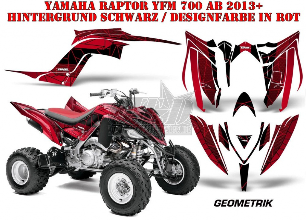 Geometrik Hintergrund = Schwarz, Designfarbe = Rot für Yamaha Raptor YFM 700R 2013+