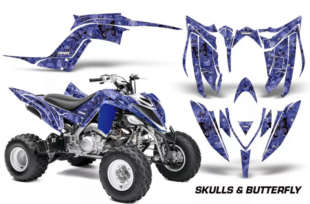 Butterfly Hintergrund = Blau, Designfarbe = Schwarz für Yamaha Raptor YFM 700R 2013+