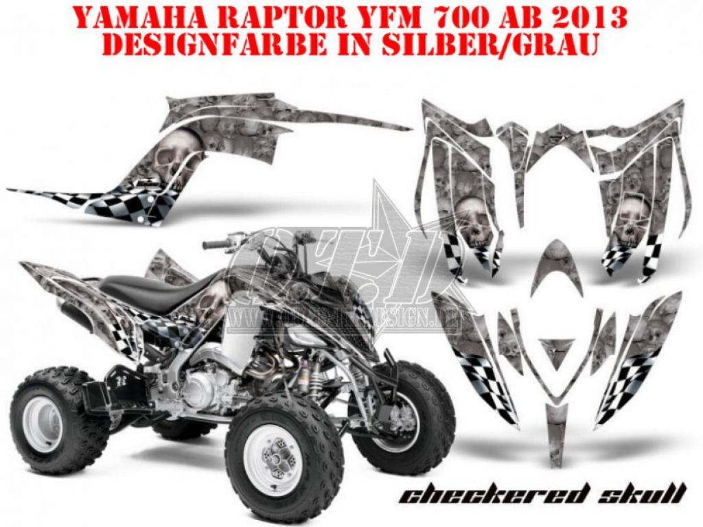 Checkered Skull Hintergrund = Silver, Designfarbe = Grau für Yamaha Raptor YFM 700R 2013+