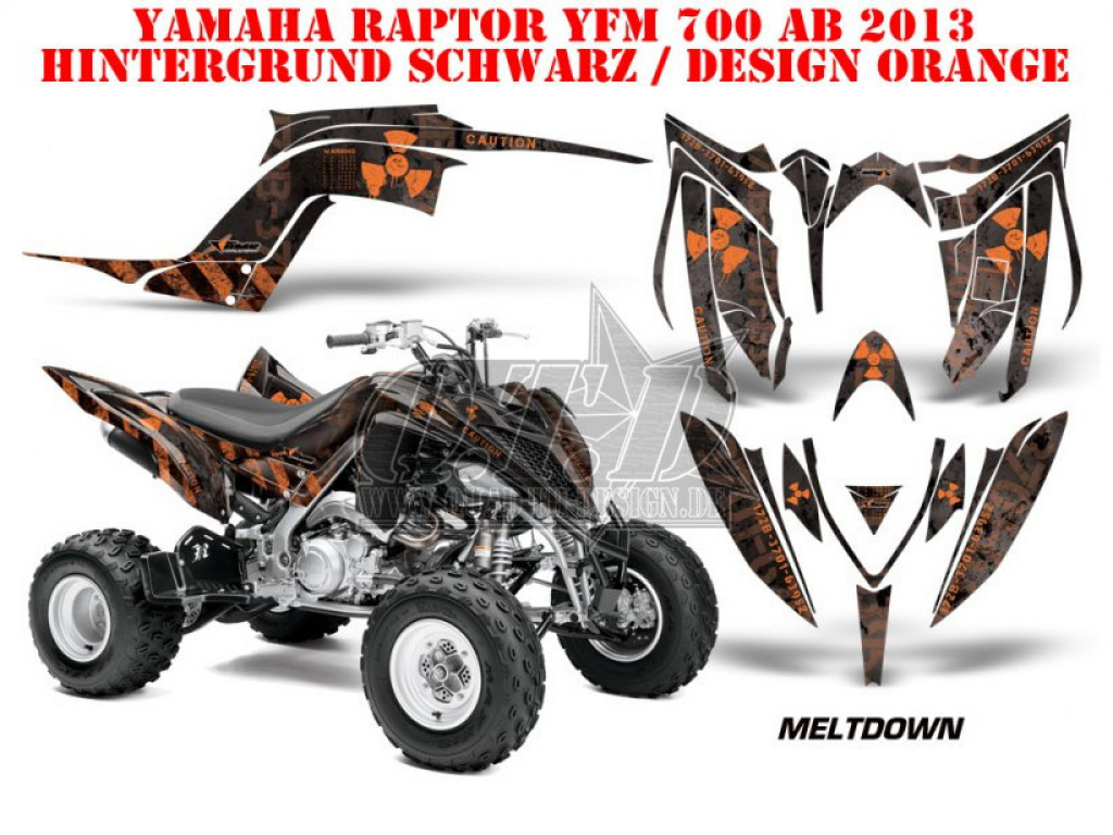 Meltdown Hintergrund = Schwarz, Designfarbe = Orange für Yamaha Raptor YFM 700R 2013+