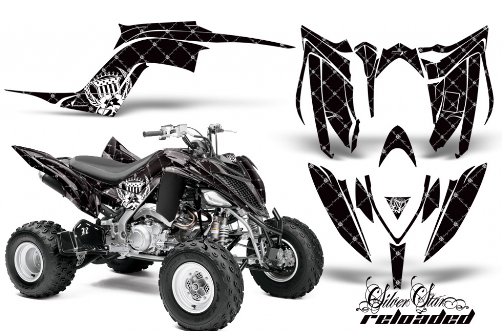 SilverStar - Reloaded Hintergrund = Schwarz, Designfarbe = Weiß für Yamaha Raptor YFM 700R 2013+