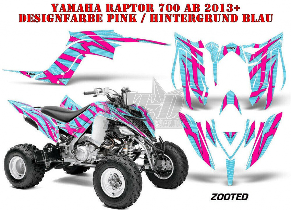 Zooted Hintergrund = Blau, Designfarbe = Pink für Yamaha Raptor YFM 700R 2013+